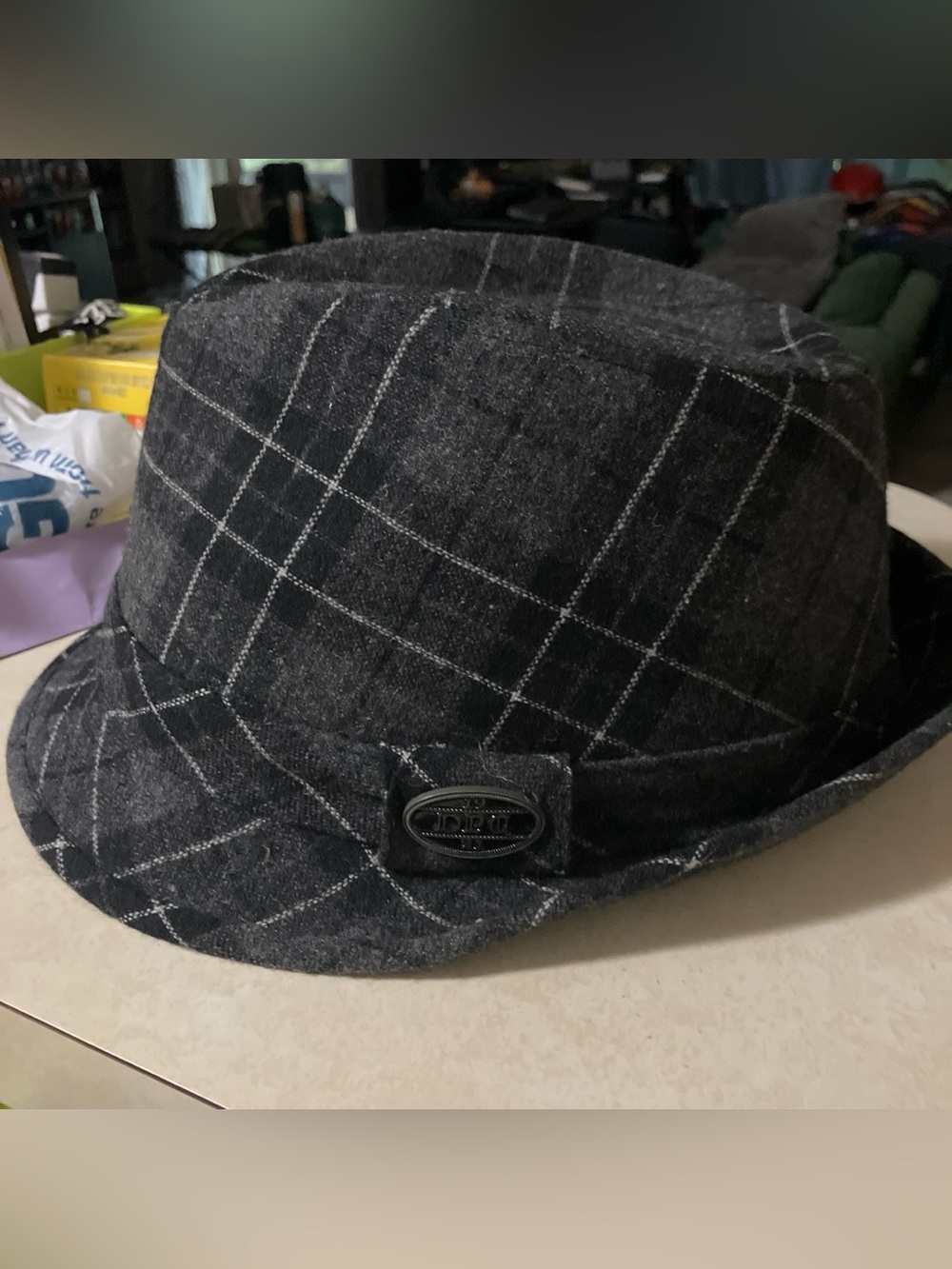 DPG Black & gray plaid trilby hat